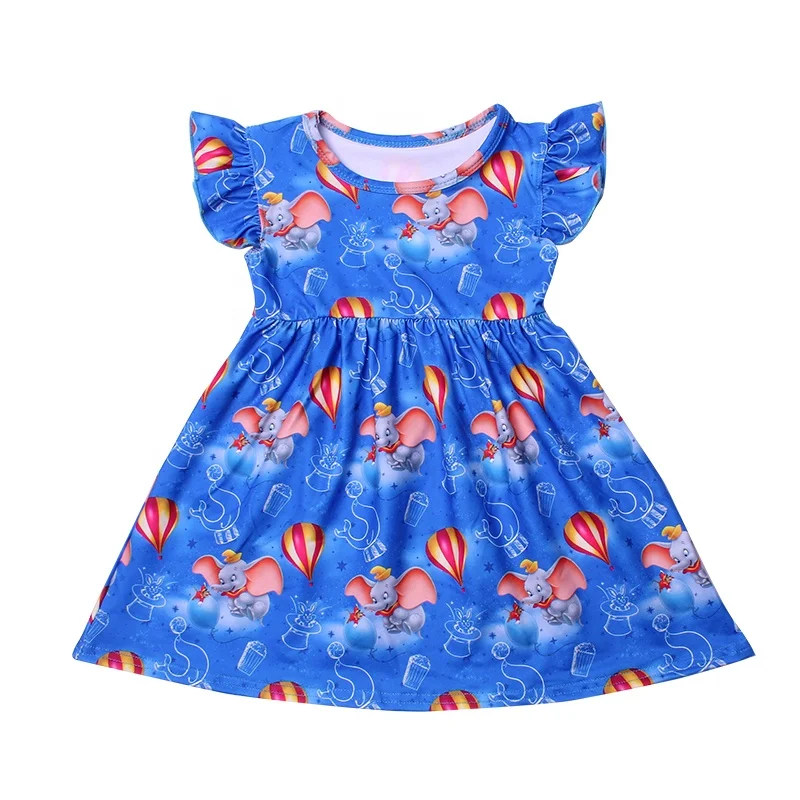 summer new design girls pretty frocks 10 months baby girl dress cute elephant print pearl dress with flare sleeve princess skirt