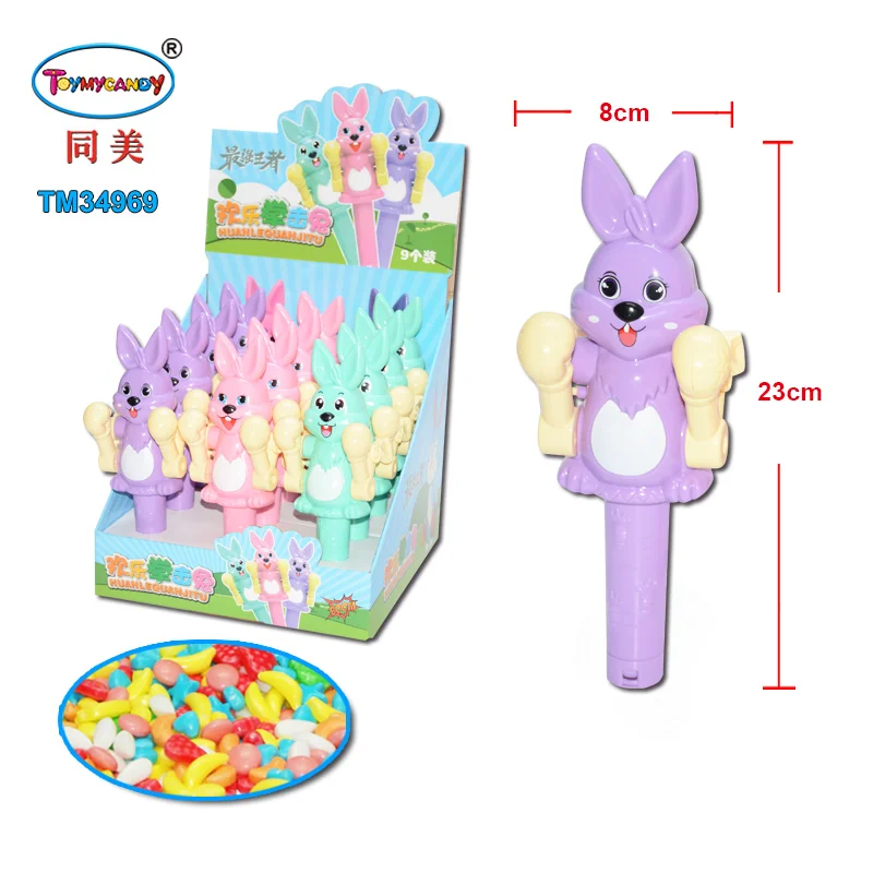 Hot selling plastic boxing toy super rabbit fist with candy cheap toys