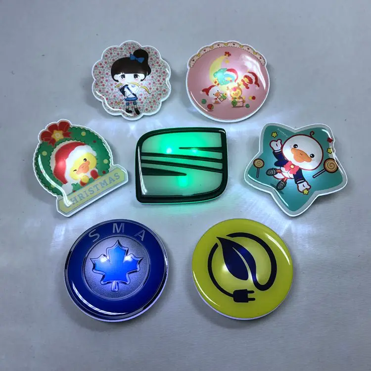 Environmental Epoxy Domed Led Flashing Custom Shape Acrylic ID Lapel Name Badge With Safety Magnet Pin For Hotel