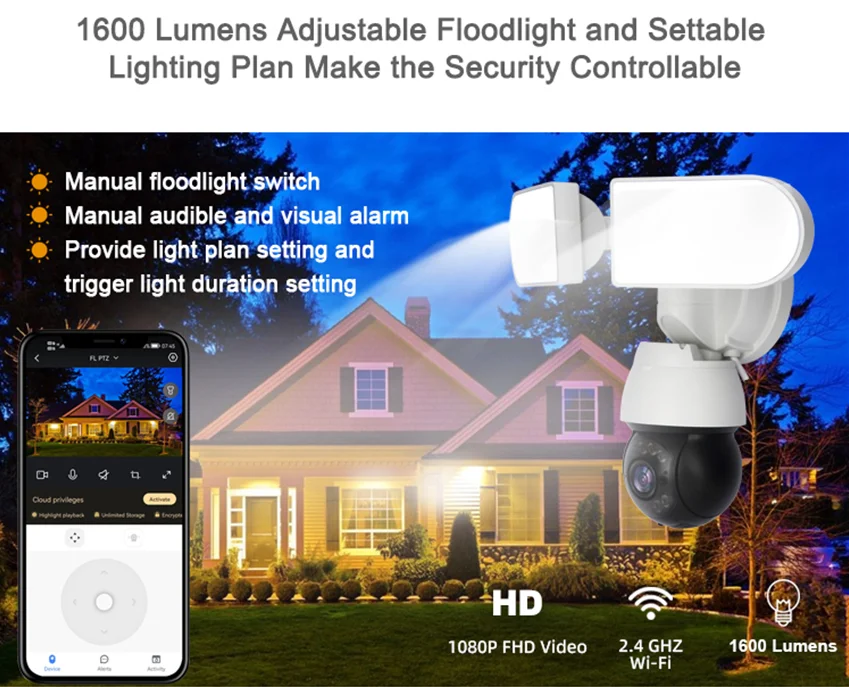 1080P PTZ IP Camera Tuya Wifi Outdoor AI Human Detection Audio 1080P Wireless Floodlight Security CCTV Camera 4X Digital Zoom