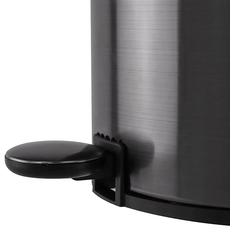 Modern black round shape dustbin with anti fingerprint oil iron powder coating foot pedal trash can