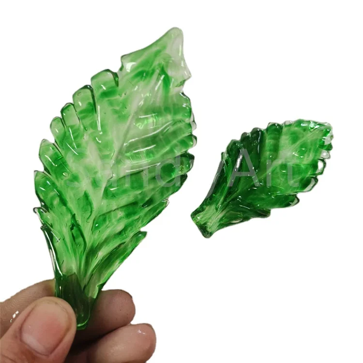 Hand made murano glass green leaves for hang lighting decoration