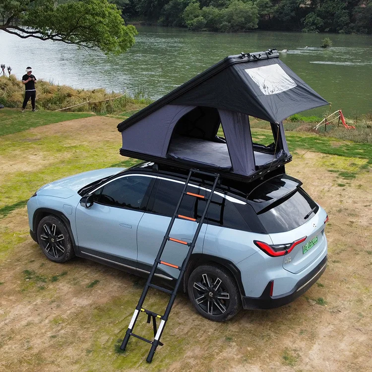 Outdoor Camping Aluminum 4 Person Hardtop Roof Tents for Vehicles, Large Clamshell Hard Shell RTT Wedge Roof Top Tent