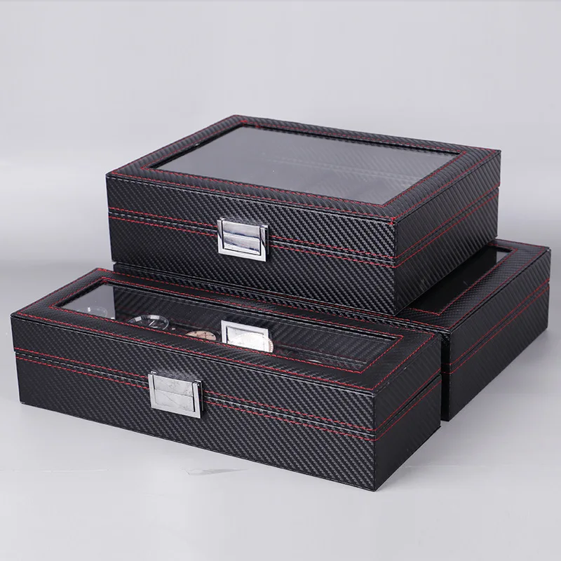 Custom Carbon Fiber Leather Men Watch Display Storage Sets With Box Wholesale