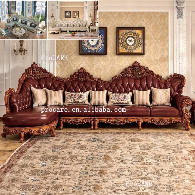 Классический набор угловых диванов из натуральной кожи в европейском стиле