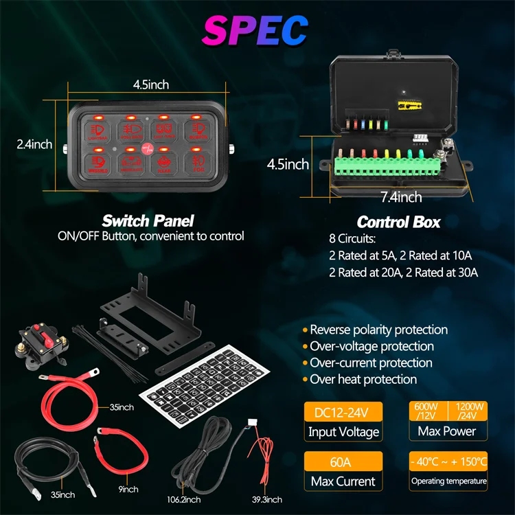 RGB Backlit On Off Led Switch Programmable 8 Gang Switch Panel Waterproof