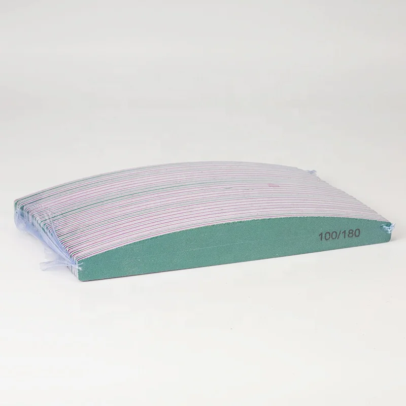 Double Side Sandpaper Premium Green Half Moon Hand Manicure Private Label 100/100 Grit Nail Files 100 180 Custom Printed