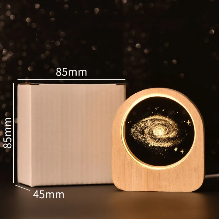 3d Luminous Crystal Ball Solar System crystal ball 3D Galaxy Engraved Laser Crystal Ball with LED Lighting wood Base