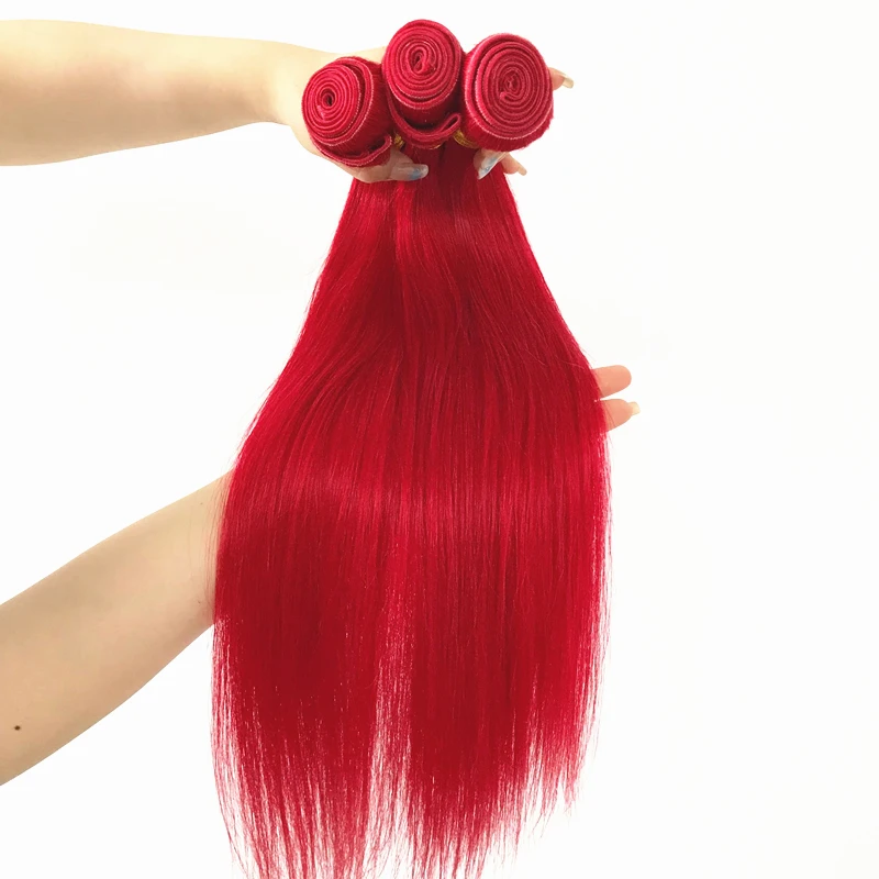 Ready To Ship Popular Wholesale Red Silky Straight Human Hair Bundles ,Brazilian Red Virgin Hair Bundles With Lace Closure