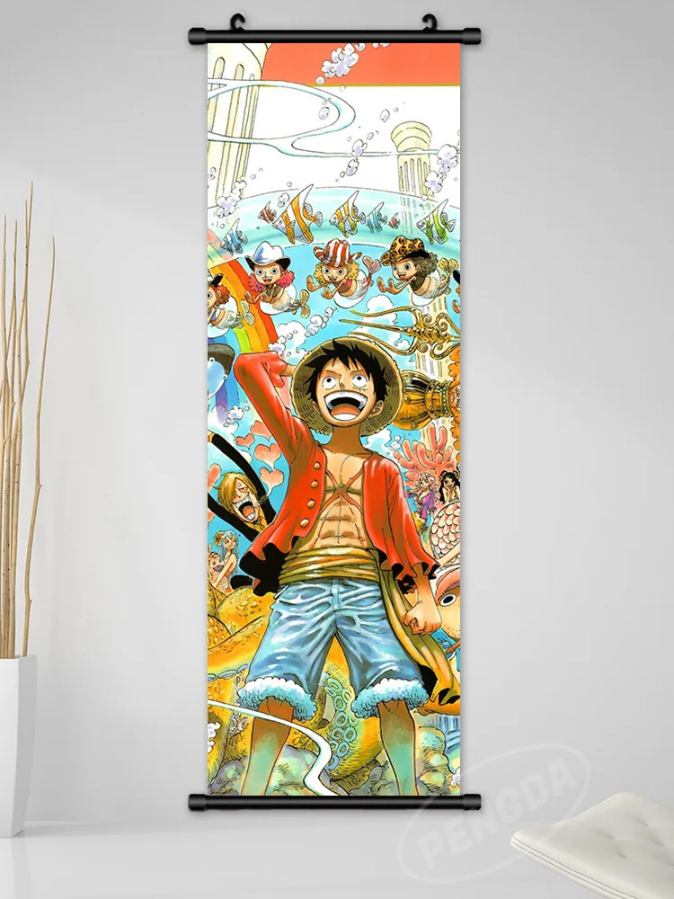 25x75CM HD printing straw hat pirates canvas Luffy One pieces scroll poster