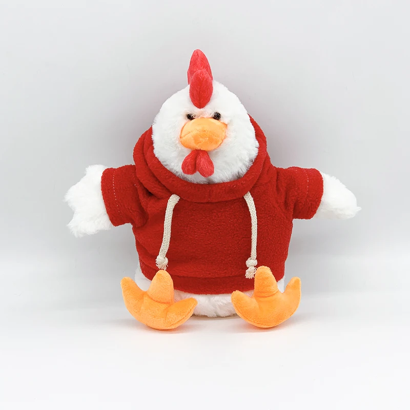 Sublimation Customized logo soft Rooster plush toys with hoodies stuffed animal chicken with cloth plush toys Home Decorate
