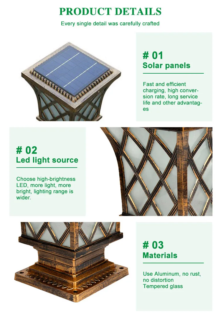6V high-end aluminum outdoor pillar LED aluminum solar garden light