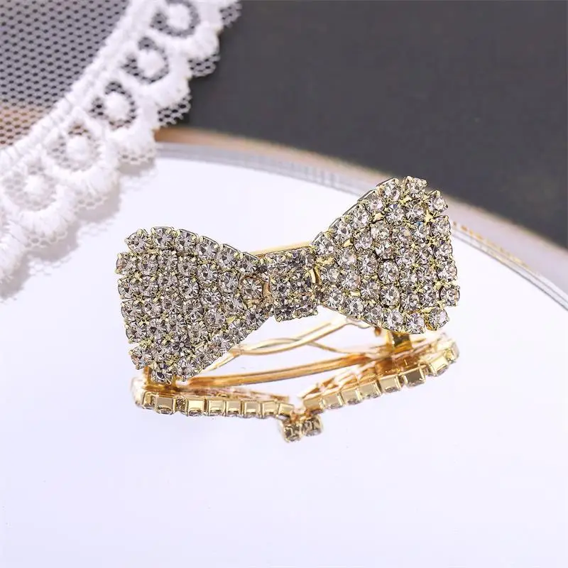 Summer Korean New Hair Accessories Full Diamond Bow Hairpin Exquisite Rhinestone Edge Clip BB Clip