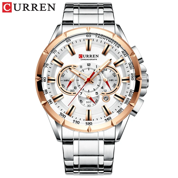 Curren 8363 Mens Military Army Stainless Steel Chronograph Watches 3ATM Waterproof Multifunctional Luxury Brand Wrist Watches