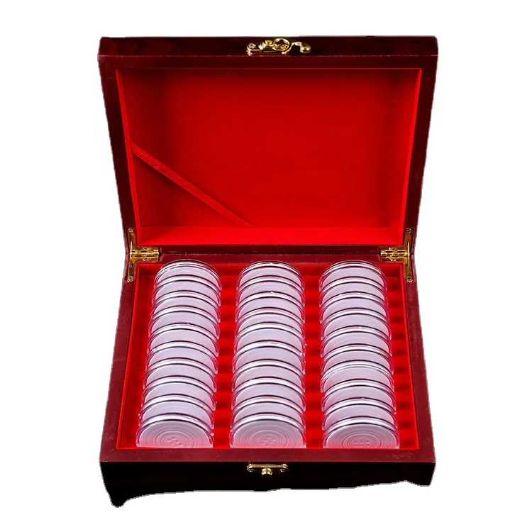 30 Grid Commemorative Coin Collection Wooden Box18/23/28/33/38mm Universal Box Fine ProtectionCoin Storage Box