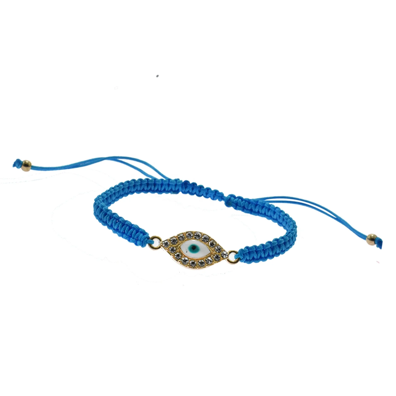 Hot sale blue  eye ball   with crystal charm bracelet color nylon cord with pendent bracelet