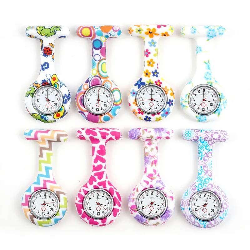 Printing Silicone Nurse Watch Clip On Fob Quartz Brooch Hanging Pocket Watch For Men Women Fashion Casual Decor Accessories