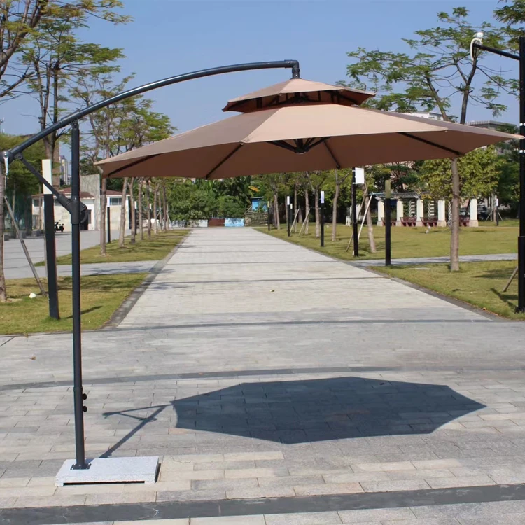 Outdoor Hanging Banana Umbrella Waterproof Cantilever Garden Beach Patio Sun Canvas Parasol Double Layer