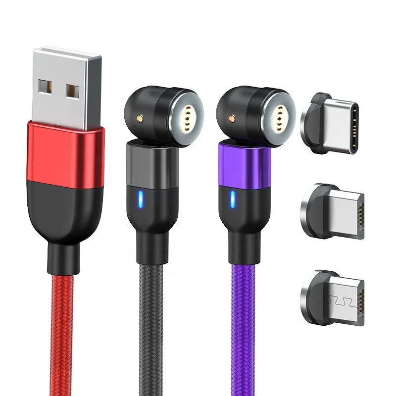 
Hot Selling 540 Degree Rotating 3A Fast Charge 3 in 1 Micro Magnetic USB Charging Data Cable For iphone 