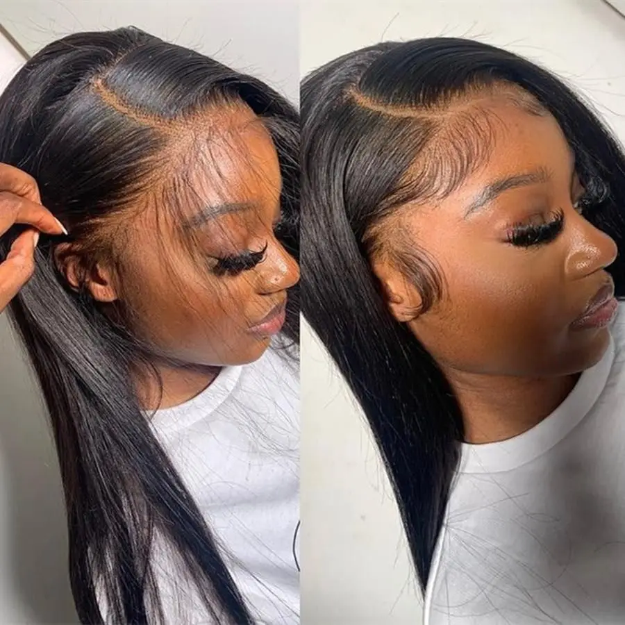 Straight glueless peruvian natural virgin hair pre pluck wig vendors transparent HD full lace front brazilian human hair wigs