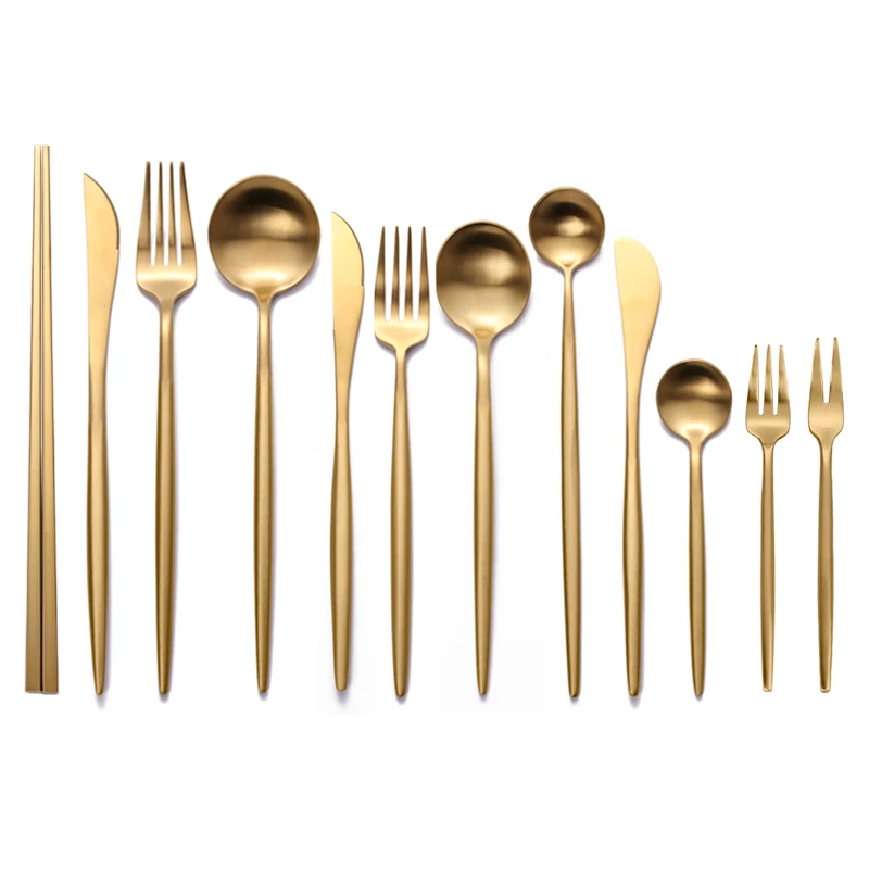 A6061 Restaurant Luxury Elegant Flatware Matte Modern Gold Silverware 304 Stainless Steel Cutlery Set For Wedding Event
