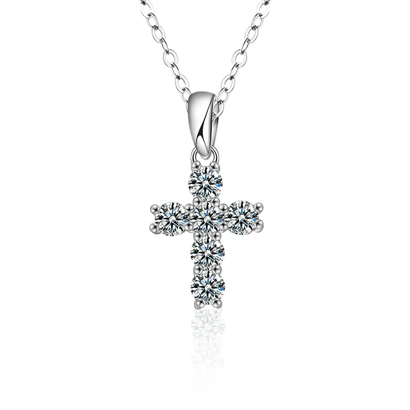Custom Pure 925 Sterling Silver Christian Jesus Link Chain VVS Moissanite Diamond Cross Pendant Necklace For Women With Gra