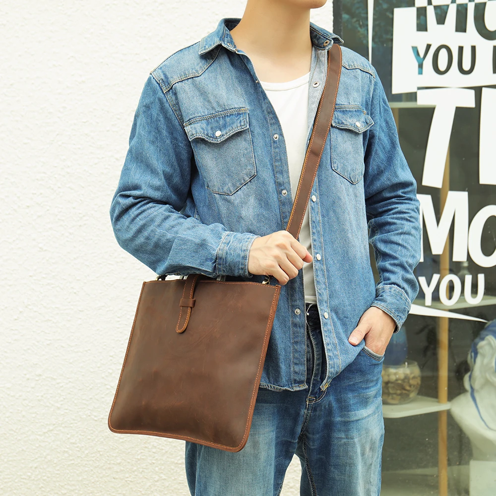 Marrant crazy horse leather laptop briefcase top handle luxury handbag messenger bag genuine leather briefcase for men