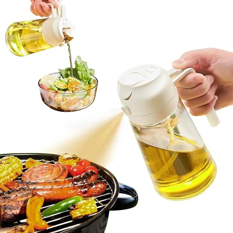 2in1 470ml Plastic Spray Oil Sprayer Bottle Spray Oil Dispenser Oil Jar Cruet BBQ Kitchen Baking Roasting Picnic Kitchen Tool