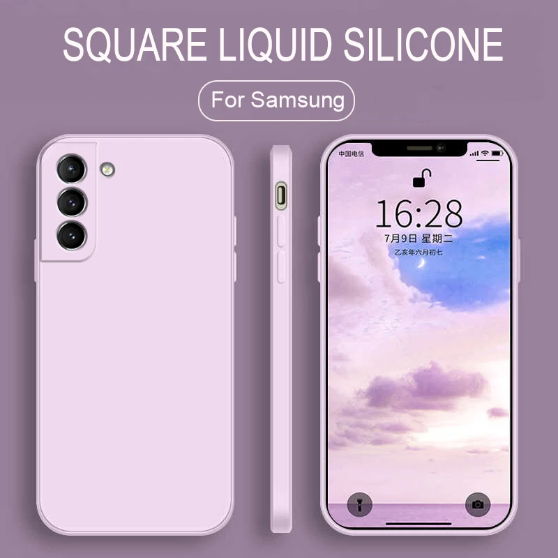 Square Liquid Silicone Case For Samsung Galaxy S21FE S20 S10 S9 S8 Plus A52 A72 A50 A70 A51 A71 A31 A21S Note 20 Ultra 10 Cover