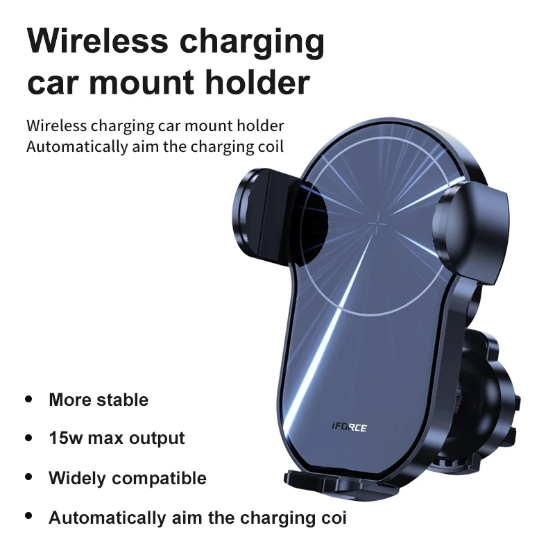 New Release Car Mount Holder with Wireless Charging Auto Aim Coil 15W Rapid Wireless Vehicle Charger Phone Mount Chargers Holder