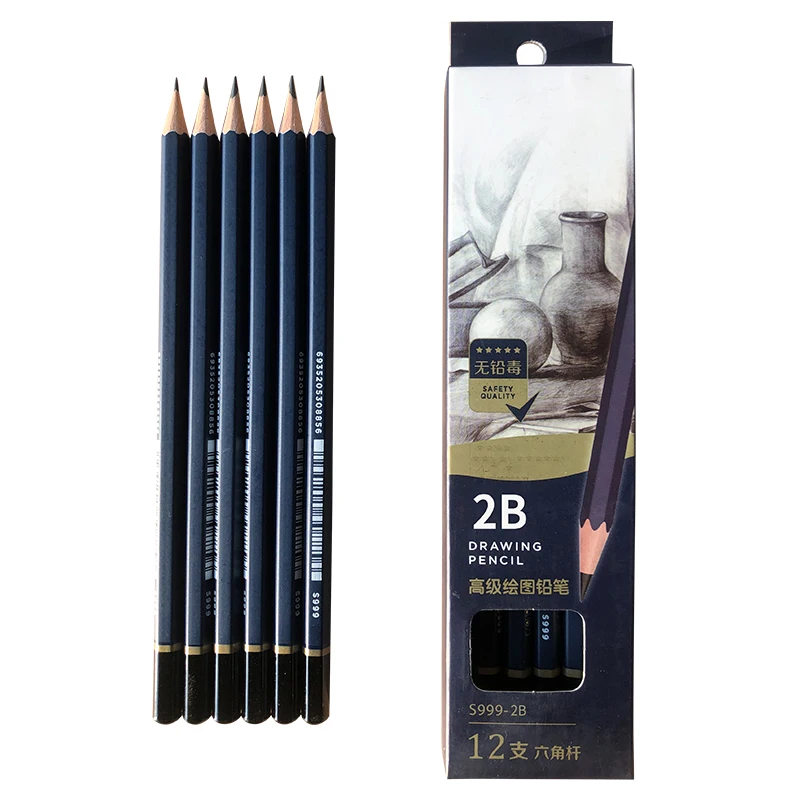 
Professional ArtDrawing Wooden Black Lead 2B Graphite Pencil Set Non-toxic Standard Pencils 