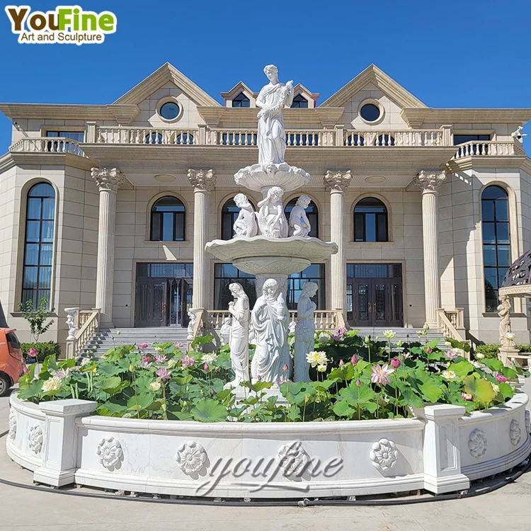 Large Size Outdoor Garden Park Decor Marble Water Fountain with Figure Statue for Sale