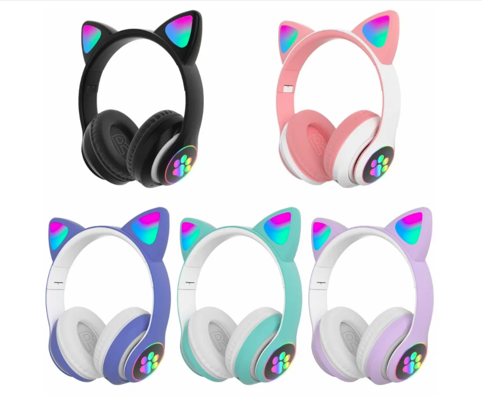 Dropshipping Cute Cat ear B39 Wireless headphone with LED light wireless earphone support TF card gaming headset for children