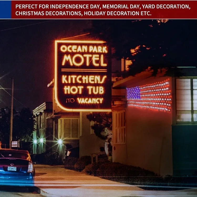 Hot Sell 2 x1M 110V American Flag Net Light with 420 LED Waterproof Led Flag Net Light for Yard Garden Decoration