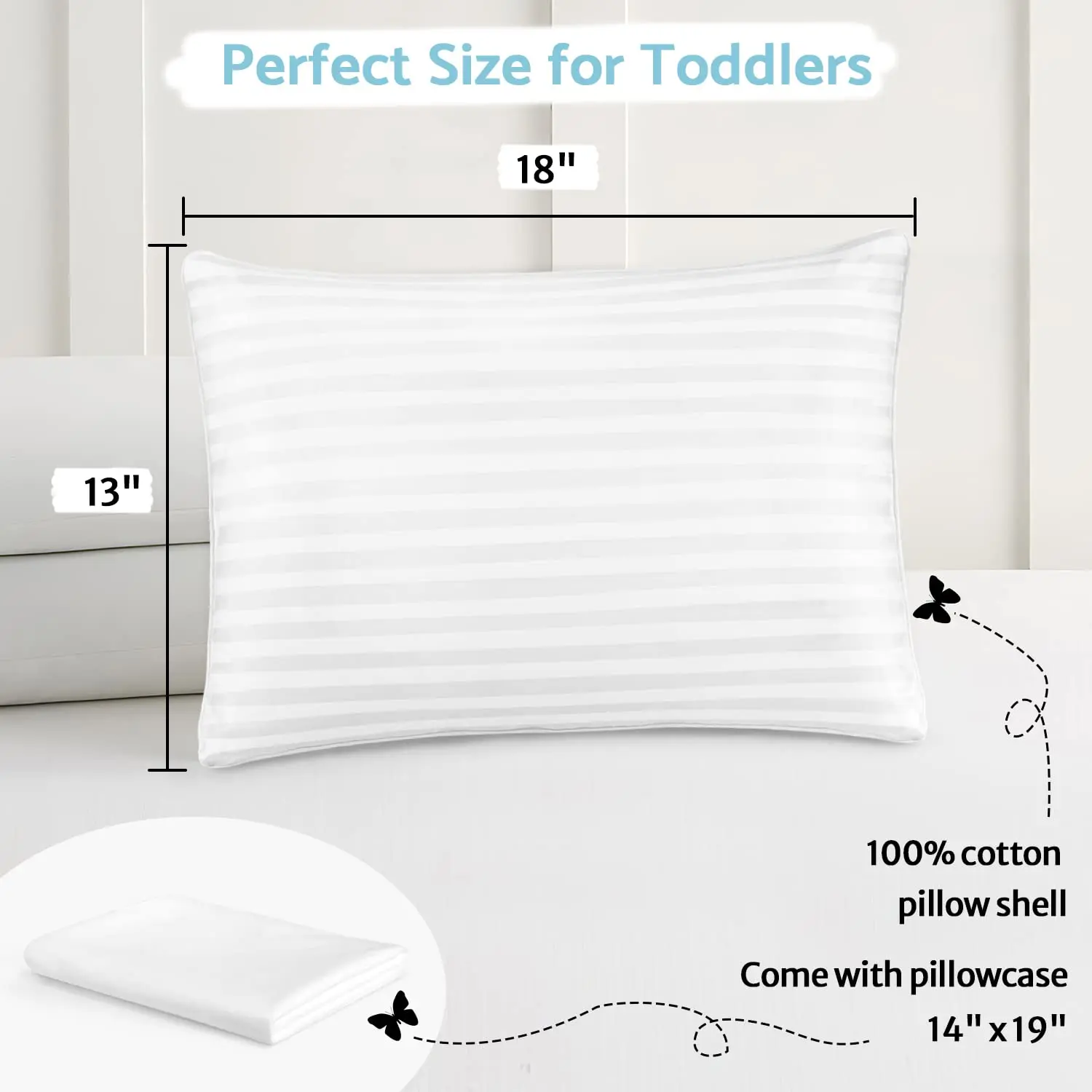 Toddler Pillow with Satin Pillowcase 13x18 Inch Soft Baby,kids,children Pillow for Sleeping,white