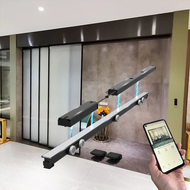 HDSAFE Phone App automatic door opener sensor automatic sliding door black frame office kitchen villa smart glass door interior