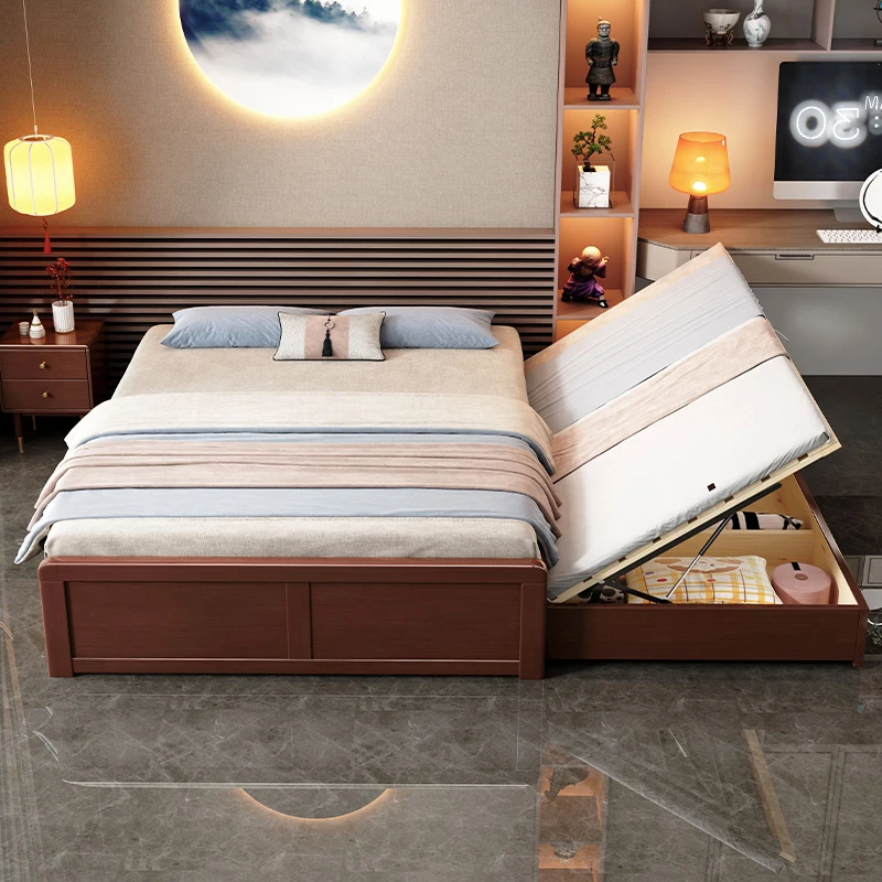Детская кровать Tatami из массива дерева Новая в китайском стиле 1 5 метров без изголовья экономия пространства многофункциональная для хранения детская