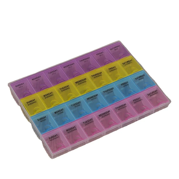 Large-capacity 4-row 28-grid colorful plastic medicine box pill box travel portable household for bead pearl jewel tablet