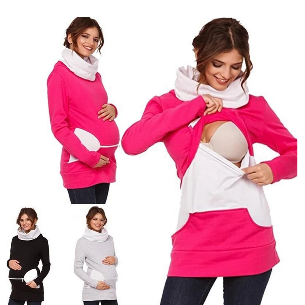 Женская толстовка для беременных Большие размеры рубашка для грудного вскармливания свитшот с карманами