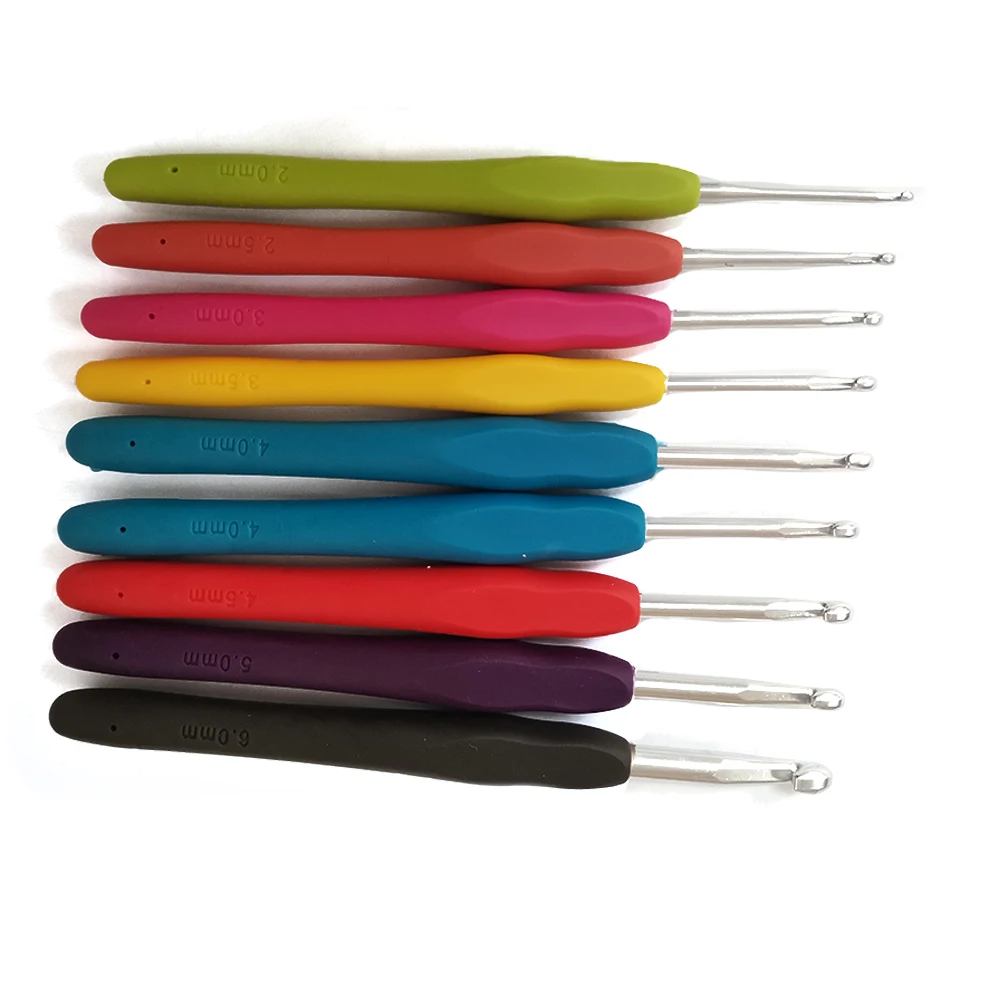 9PCS Pert Set Knitting Tools Sweater Needles New TPR Silicone Lengthened Handle Aluminum Crochet Hook with OPP Bags