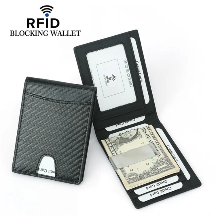 Carbon fiber Money Clip Wallet Mens Wallets slim Front Pocket RFID Blocking Card Holder Minimalist Mini Bifold with Gift Box