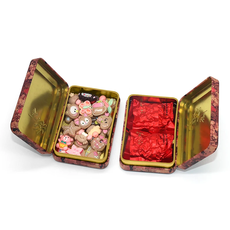 Custom Logo Rectangular Metal Hinge Tea tin Packing Small candy Tin Box With hinged Lid