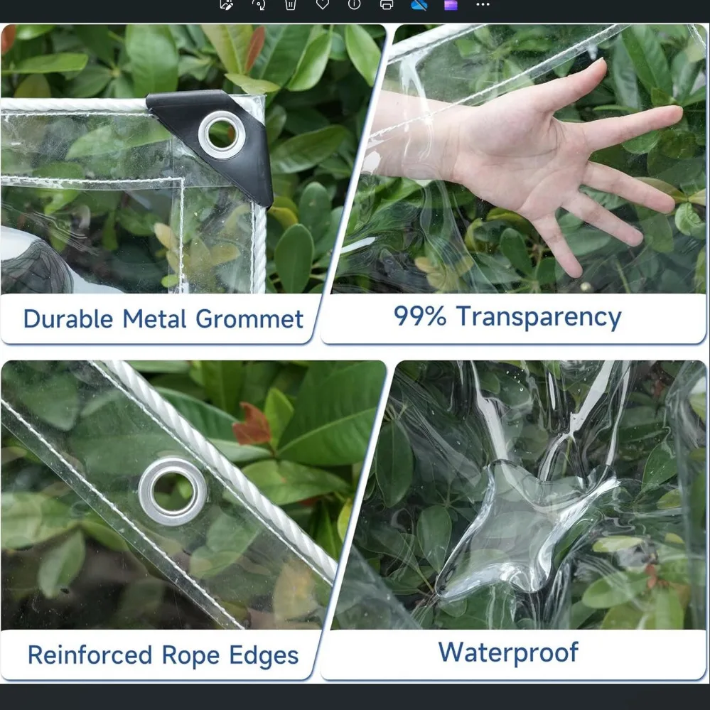 8 x 10 ft Clear Vinyl PVC Tarp Plastic Vinyl Curtain Transparent Patio for Window Sheets Garden Camping Tent Cover Porch Canopy