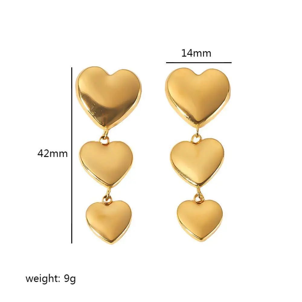 Oil Dropping Green White Pink Love Heart Pendant Earrings 18K Gold Titanium Steel Long Drop Dangle Earrings Jewelry