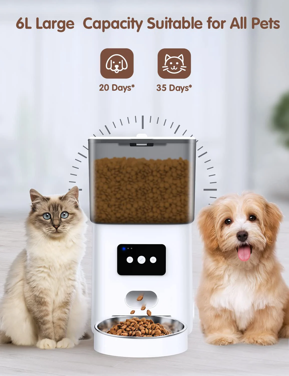 4L WiFi Timed Dry Food Dispenser with App Control Voice Recorder 304 Stainless Steel Bowl Low Food Alarm Dog Automatic Feeder