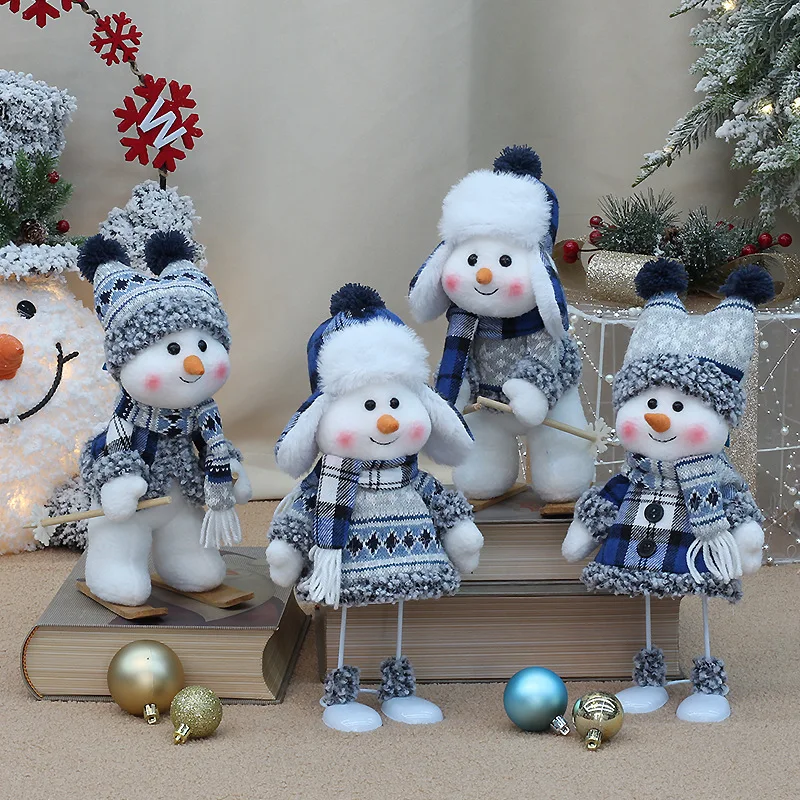 Cute Blue Snowman Dolls Christmas Tree Ornament Plush Doll Toys Merry Christmas Decorations for Home 2024 New Year Xmas Gift