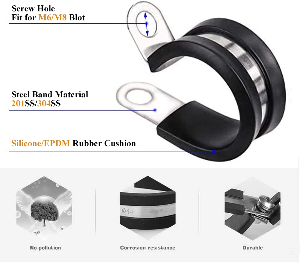 Domestic production P Type Rubber cushion clamp Rubber lined clamp with mounting hole