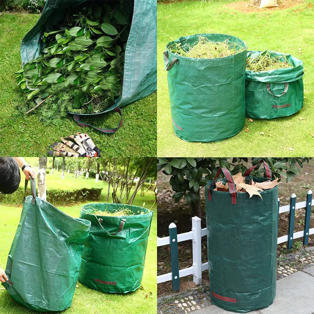 Heavy Duty Green Plastic Leaf Collection Bag Waterproof Foldable Pop-Up for Garden Supplies round Pattern for Outdoor Use