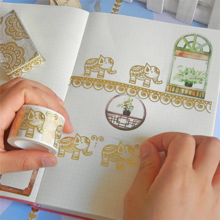 Wash Tape set Statioonery set Free Sample aquarelle scrapbook   Custom Design Washi Dispenser Masking Tape  CMYK+Gold Tape