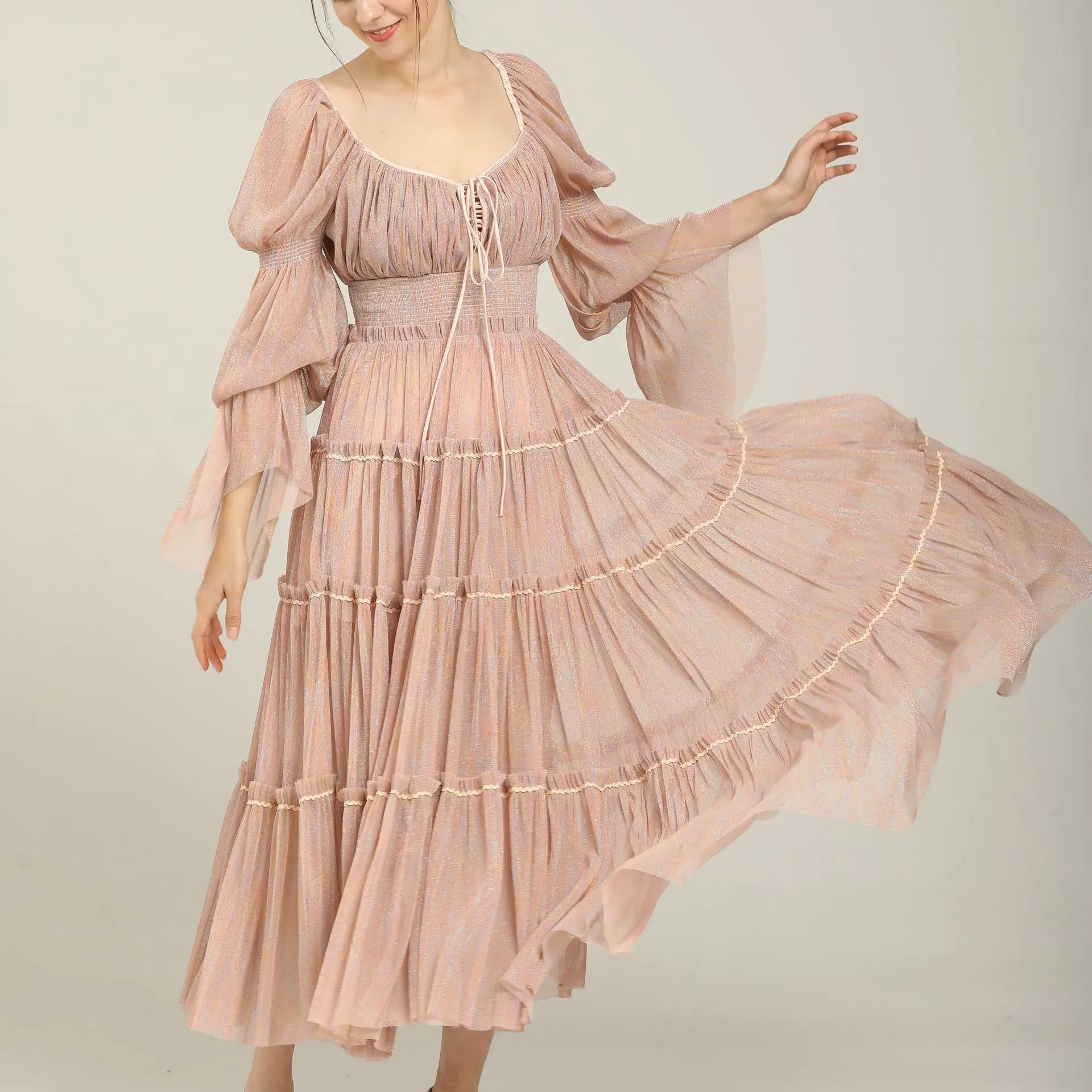 Wholesale 2023 European and American Summer New Dress Sexy Temperament Bunched Pleated Chiffon Slim Fairy Dress